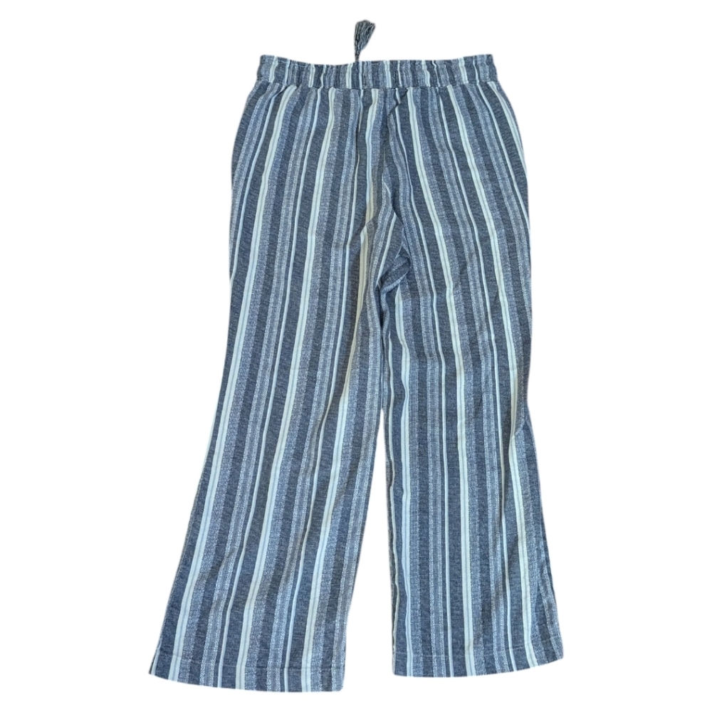Beau/Dawson Linen Blend Comfy Casual Striped Blue and White Capri Pants Sz S - Picture 3 of 8